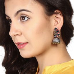 Rubans Silver-Toned Multicolored Peacock Shaped Jhumkas Earrings-38