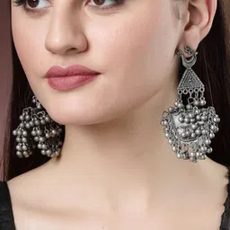 NVR Silver-Plated Oxidised Contemporary Jhumkas-54