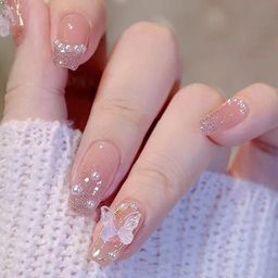 Secret Lives 24 Pieces 3D butterfly & Pearls Glitter Nail Extensions-11