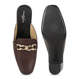 VALIOSAA Brown Work Block Mules with Buckles image 4