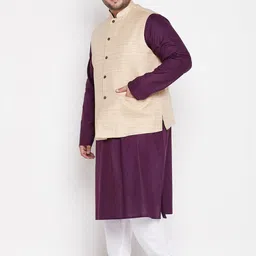 VASTRAMAY Size Men Purple Kurta with Churidar & With Nehru Jacket image 5