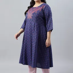W Plus Size Ethnic Motifs Printed Flared Sleeves A-Line Regular Kurta image 4