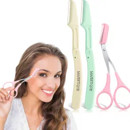 Eyebrow Trimmer Scissors & Folding Facial Razor Set - Reusable for Unisex- 3 PCS, Men & Women-picture-25