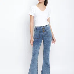 TALES & STORIES Women Blue Flared Light Fade Stretchable Jeans-picture-48
