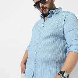 Instafab Plus Plus Size Self Design Spread Collar Casual Shirt-image-9