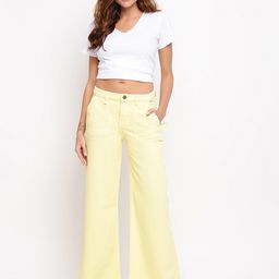 TALES & STORIES Women Yellow Wide Leg Stretchable Jeans-image-12