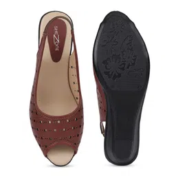 Shezone Tan Wedge Peep Toes with Laser Cuts image 2