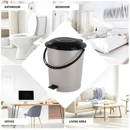 Kuber Industries 4-Pcs White & Black Check Dhakkan Pedal Dustbins - 10 Ltrs image 3