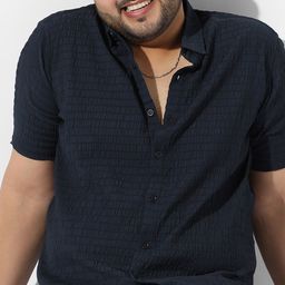 Instafab Plus Plus Size Self Design Spread Collar Casual Shirt-image-7