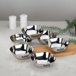 sumeet Stainless Steel Dessert Bowl Heavy Gauge Stainless Steel Apple Square Bowl/Wati with Mirror Finish–11cm,350ML-picture-4