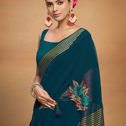 Sangria Embroidered Butta Georgette Saree image 5