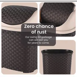 Kuber Industries 2-Pcs Brown Textured Check Dhakkan Pedal Dustbin - 7 Ltrs image 4