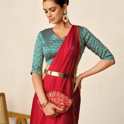 Sangria Pink Embellished Tasseled Saree-image-80