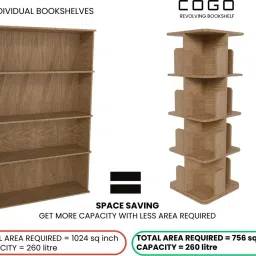 cogo 4 Tier Revolving Bookshelf | 260 litre | 100 kg UDL Loading Capacity Engineered Wood Open Book Shelf image 5