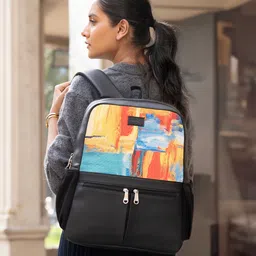 ZOUK Women Abstract Printed Vegan Leather Backpack With Compression Straps-Up to 16 inch image 1