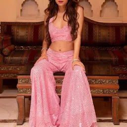 Calmna  Embellished Sequinned Top And Sharara With Dupatta image 5