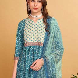 Anouk Teal Blue Ethnic Motifs Printed Regular Kurta With Palazzos & Dupatta image 5