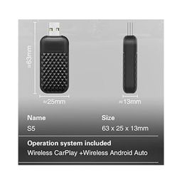 Aeoss Wireless Carplay & Android Auto 2 in 1 Adapter, Plug and Play Car Play Wireless, Extension Cable USB-A & USB-C/Type-C, Compatible with iOS & Android (Black) image 3