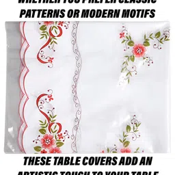 Kuber Industries White & Red Floral Print Round Table Linen image 5
