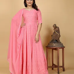 PRENEA Notch Neck Sequined Chikankari Gown Ethnic Dress image 5