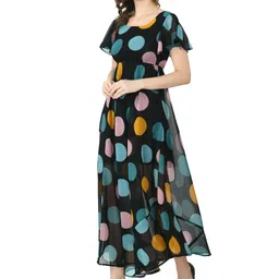 Gladly Polka Dot Print Flutter Sleeve Georgette Empire Maxi Dress image 5