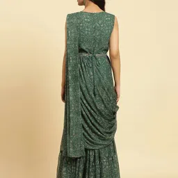 W Ethnic Motifs Printed Sequined Chiffon Tiered Maxi Ethnic Dress With Attached Dupatta image 5