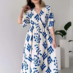 MANOJAVA Cotton Printed Fit & Flare Midi Dress image 4