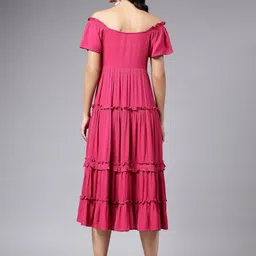 aayu Off-Shoulder Flutter Sleeve Layered Fit & Flare Midi Dress image 5