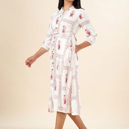 AKKRITI BY PANTALOONS Conversational Printed Cotton Flared Shirt Midi Dress-image-52