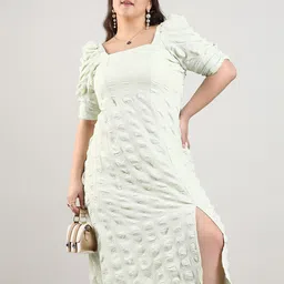 Instafab Plus Women Puff Sleeve A-Line Midi Dress-10