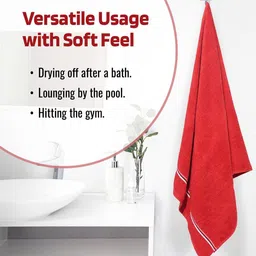 Kuber Industries Red & White 2 Pieces Striped Cotton 150 GSM Bath Towel image 5