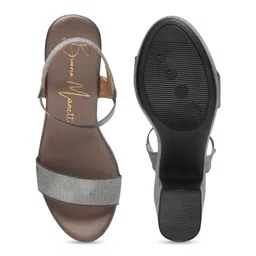 Bruno Manetti Textured Open Toe Block Heels  With Backstrap image 3
