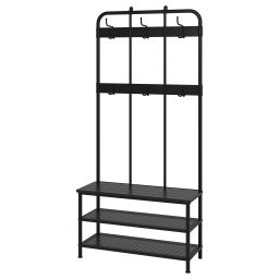 ikea pinnig Coat rack with shoe storage bench, black, 193x37x90 cm-picture-46