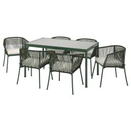 ikea segerön Table+6 chairs w armrests, outdoor, dark green/Frösön/Duvholmen beige, 147 cm-picture-42
