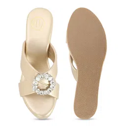 NR By Nidhi Rathi Embellished Cross Strap Open Toe Wedges image 5