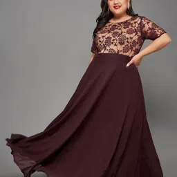 Miss Chase A+ Plus Size Miss Chase Self Design Round Neck Fit & Flare Maxi Dress-picture-22