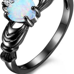 Elegant Cut Fire Opal Heart Ring Metal Opal Ring-image-25