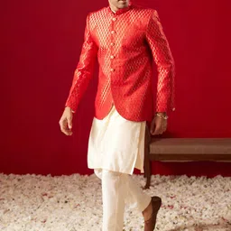 VASTRAMAY Mandarin Collar Kurta With Trousers & Jacket image 5