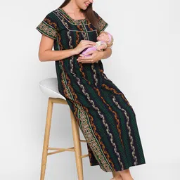 AV2 Women Blue Pure Cotton Floral Printed Maternity Nightdress-picture-53