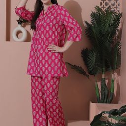 Indreams Printed Pure Cotton Kurti With Pyjamas image 5
