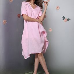 RAREISM V-Neck Linen Shift Dress-picture-32