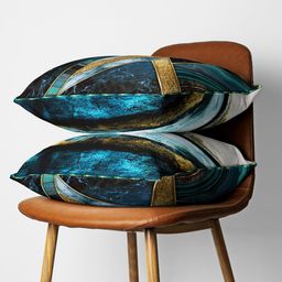 BIANCA Teal & Gold-Toned 16" x 16" Set of 2 Abstract Square Cushion Covers image 4