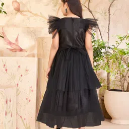 Aarika Flutter Sleeves Net Fit and Flare Maxi Dress image 3