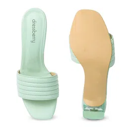 DressBerry Green Textured Open Toe Block Heels image 4