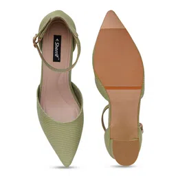 Sherrif Shoes Textured Pointed Toe Block Pumps With Ankle Loop image 4