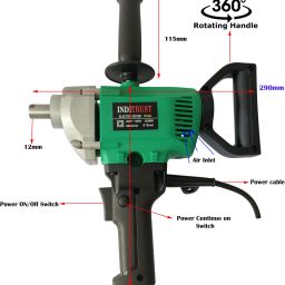 inditrust 1250W Mixer, Handle, Rod with 6 MONTHS WARRANTY 100% Copper Winding 12mm Portable 220 V Electric Stirrer Paint Cement Putty Paste Feed Mixer Blender Multipurpose Stirring Machine Rotary Tool image 2