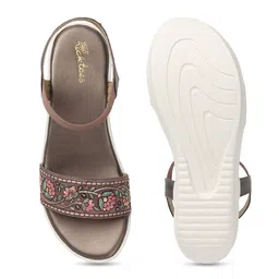 Picktoes Embroidered Open Toe Flats With Ankle Loop image 4