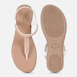 Anouk White Embellished Open Toe T-Strap Flats image 2
