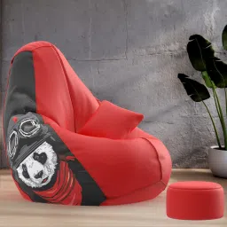 XXXL PatternPuff Bag With Free Cushion and Puffy , Crazy Panda-Red Teardrop Bean Bag With Bean Filling-11