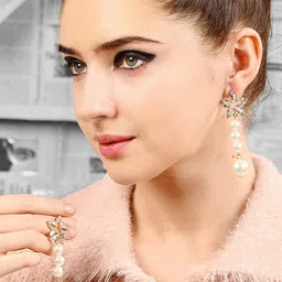 ODETTE Gold Plated Artificial Beads Drop Earrings-53
